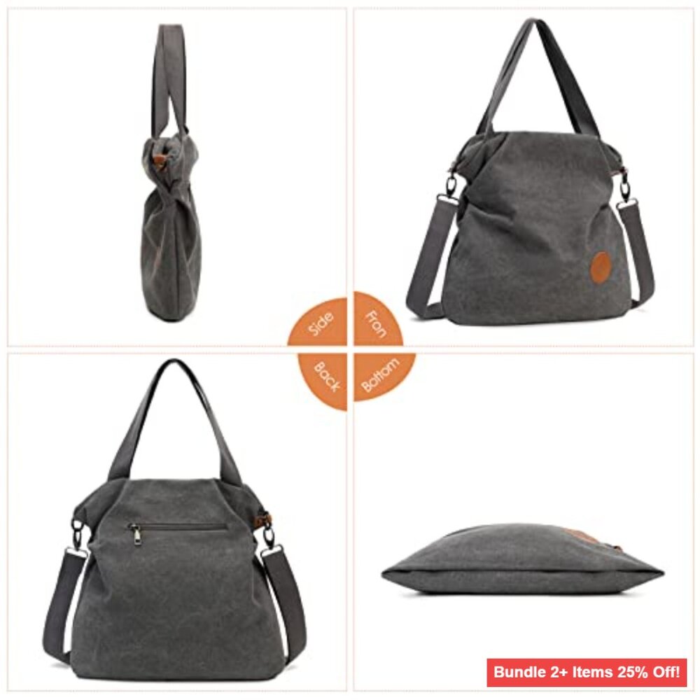 Canvas Crossbody Tote Bag with Adjustable Strap, Lightweight & Spacious - Picture 7 of 7